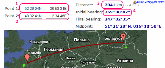 расчет начального азимута путевого угла